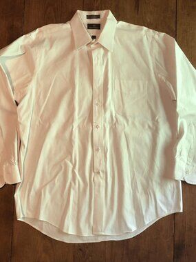 Woodward Mens XL White Dress Shirt 17-35 Long Sleeve Pinpoint Oxford 100% Formal